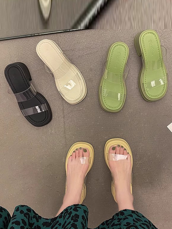 Open Toe Round-Toe Split-Joint Transparent Pumps Sandals Slippers