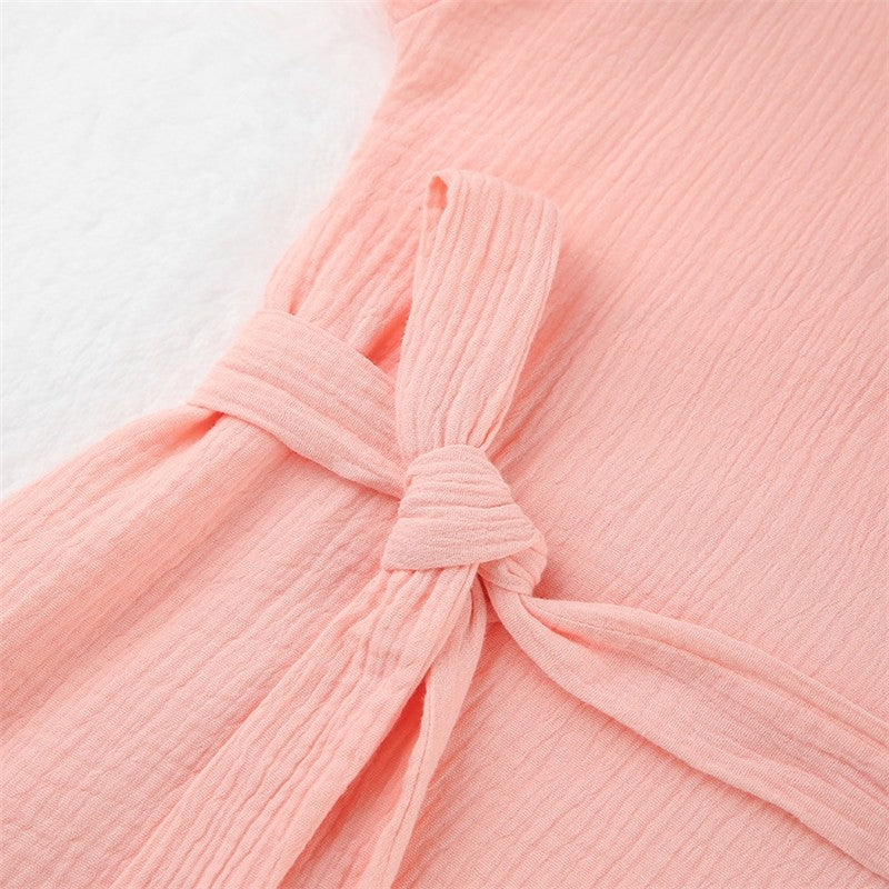 Long Sleeve Tie-Waist Solid Color Homewear Robe Pajamas