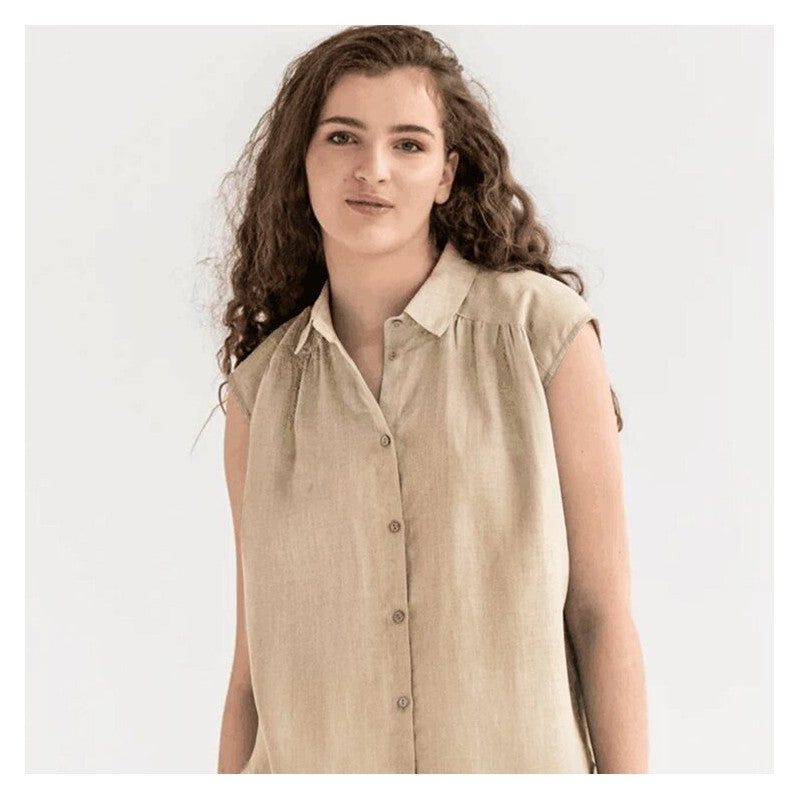 Sleek Linen Sleeveless Solid Color Blouse