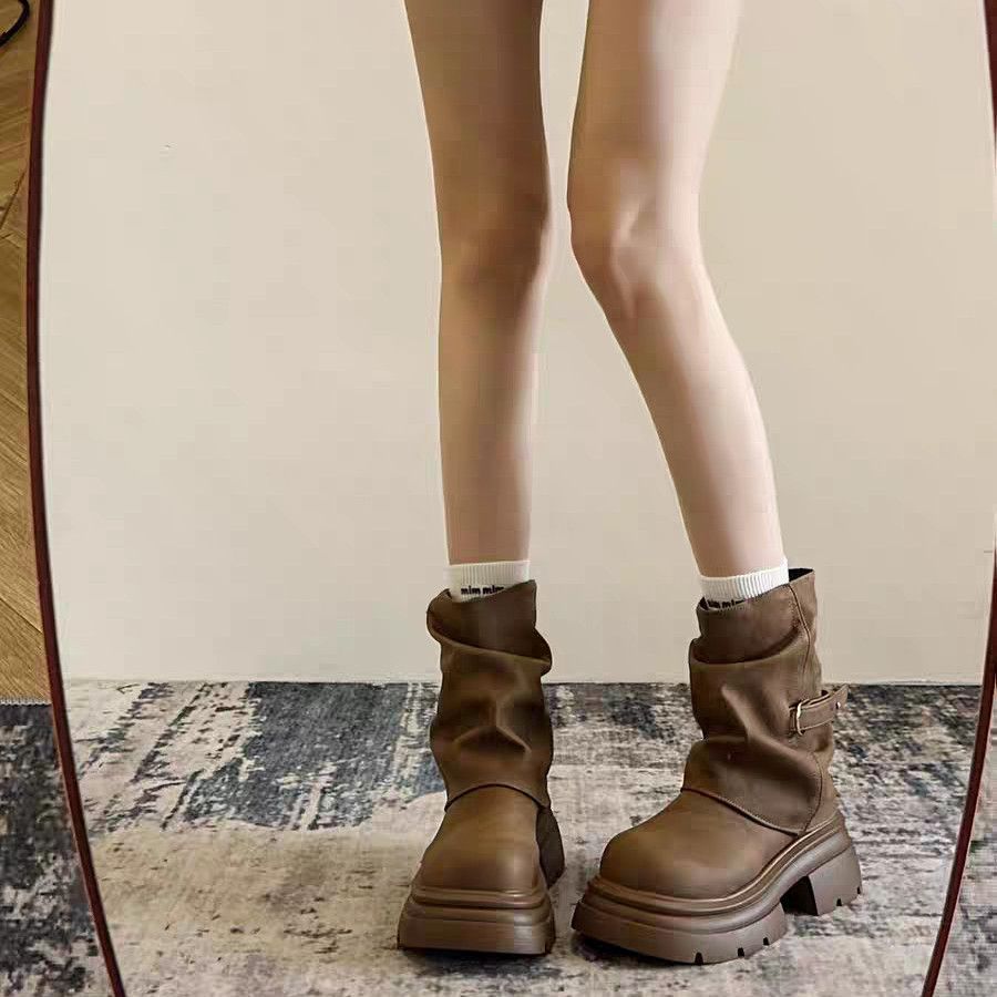 Women's Retro Round Toe Chunky Heel Combat Boots - Waterproof Non-Slip Platform Ankle Boots