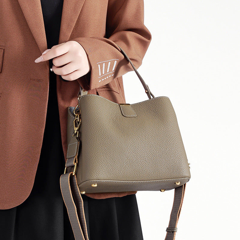 Women's Genuine Leather Bucket Tote Bag – Spacious Everyday Shoulder Bag