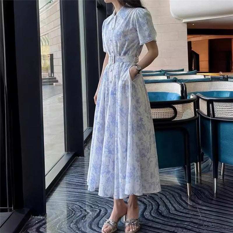 Single-Breasted Collared Dress with Waist Cinching Belt