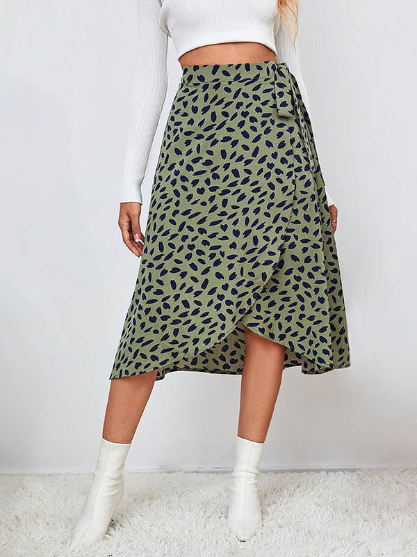 A-Line High-Low Printed Split-Front Tied Waist Skirts Bottoms