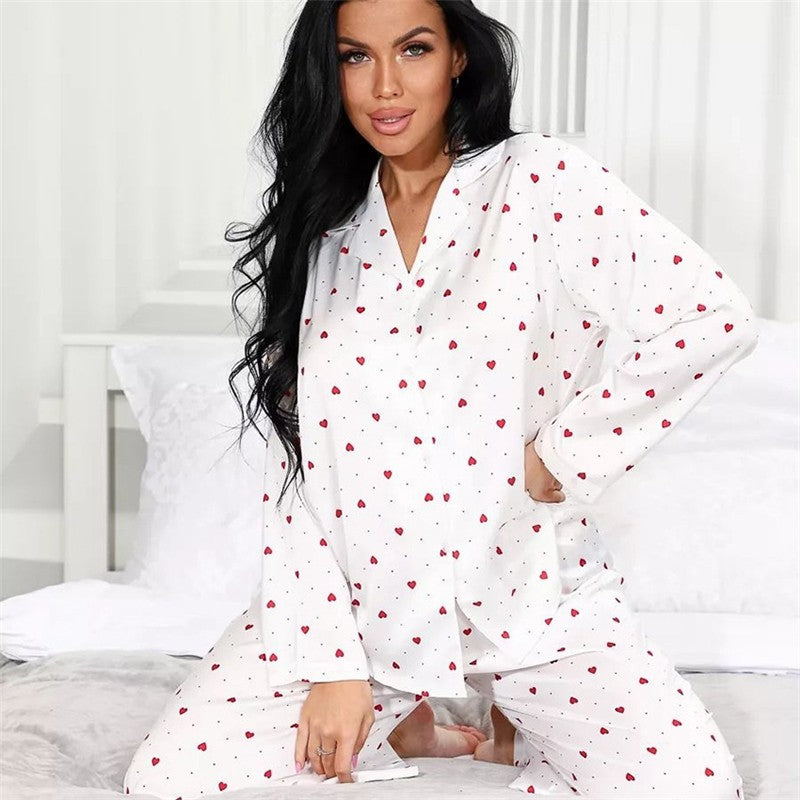Printed Collar Long Sleeve Pajama Set