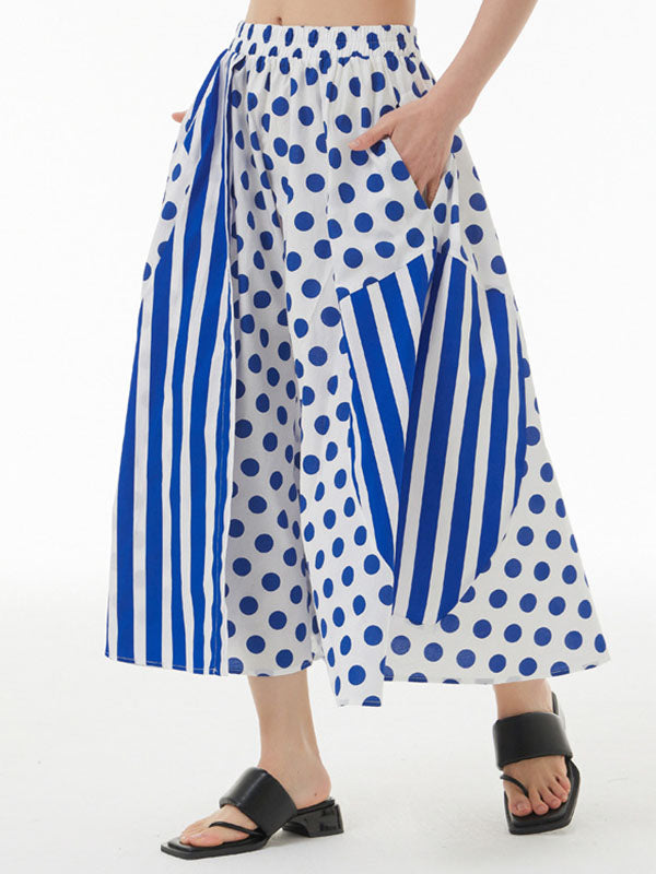 High Waisted Loose Polka-Dot Split-Joint Striped Skirts Bottoms