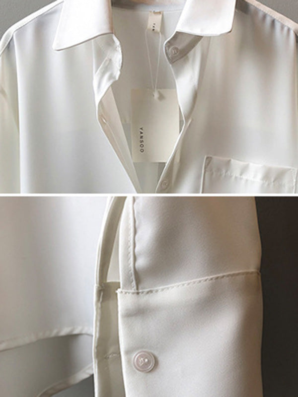 Urban Solid Color Lapel Long Sleeves Blouse