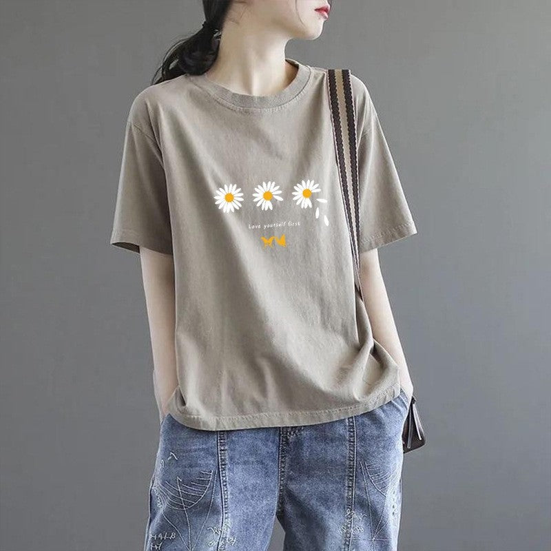 Floral Print Casual Loose Fit Women's T-Shirt