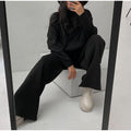 Casual Loose Knitted Two-Piece Set with Solid Color Long Sleeve Top and Pants
