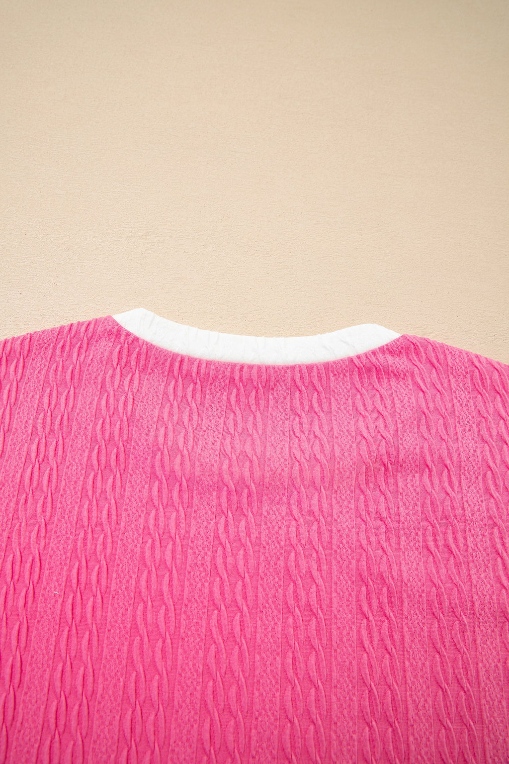 Bright Pink Textured Color Block Trim Loose Tee Drawstring Shorts 2pcs Set
