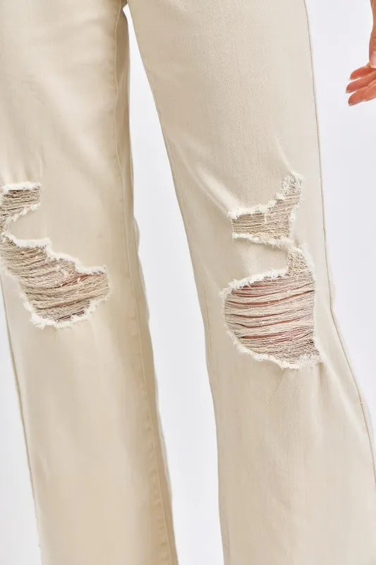 Full Size High Waist Distressed Wide Leg Jeans