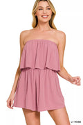 Woven Crinkle Strapless Rompers