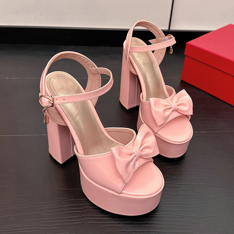 Women's Chunky Heel Peep-Toe Platform Sandals - Buckle Closure Casual Heels