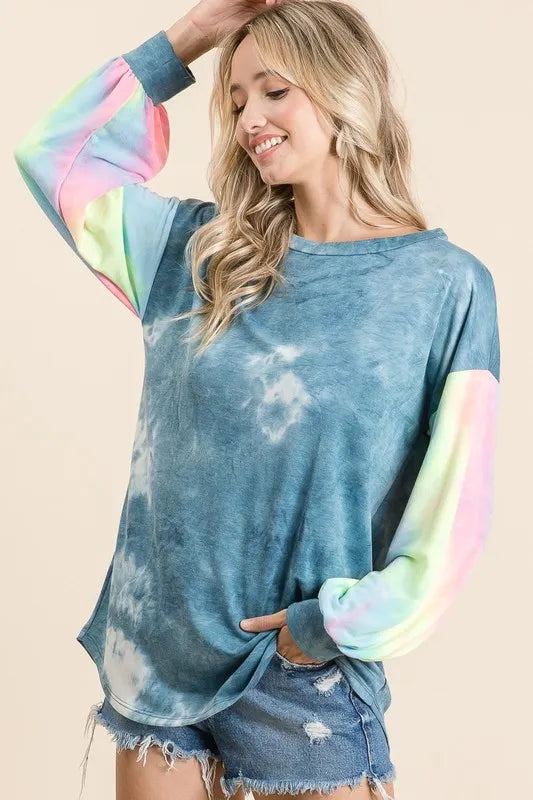 Tie Dye French Terry Top With Contrast Tie Dye