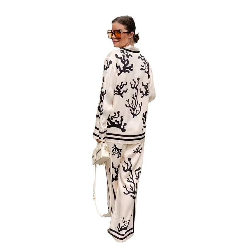 Chic Satin Color Block Printed Suit