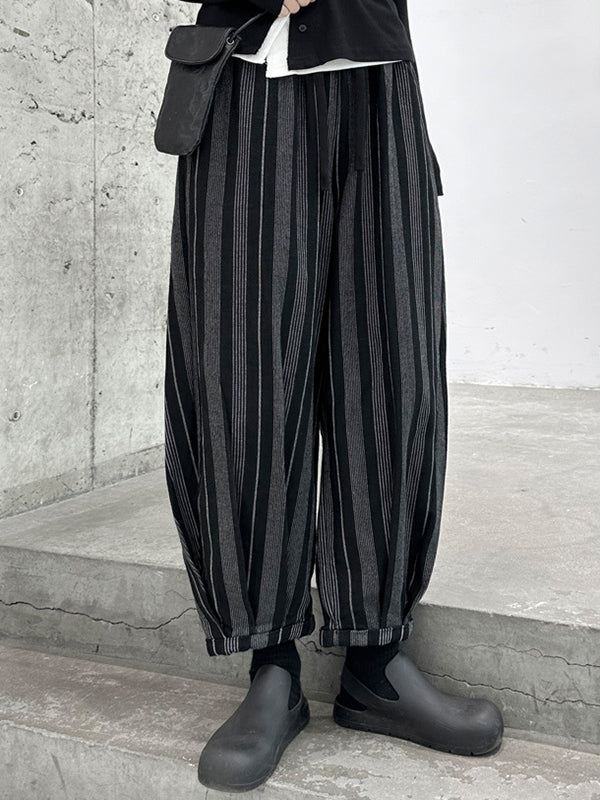 Harem Pants High Waisted Split-Joint Striped Patterns Pants Trousers