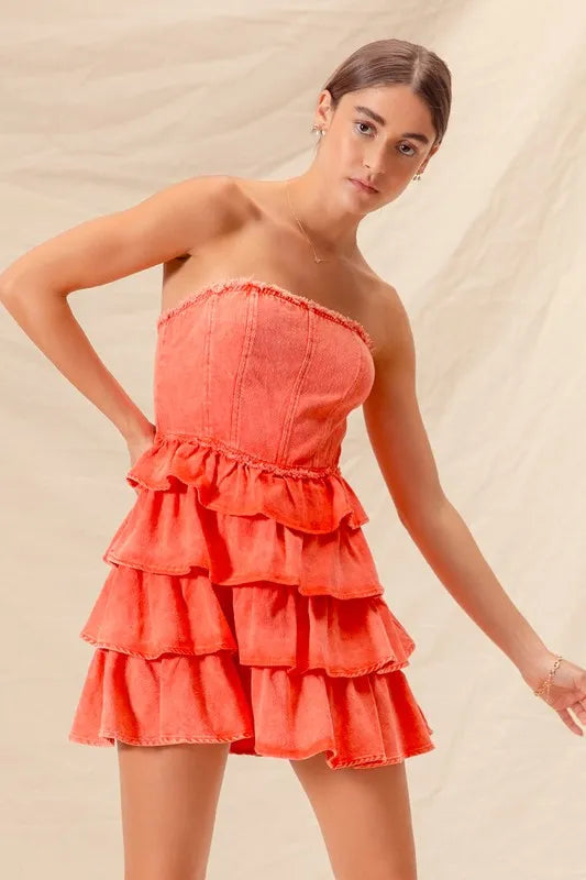 Strapless Ruffle Layered Game Day Cheer Up Dress
