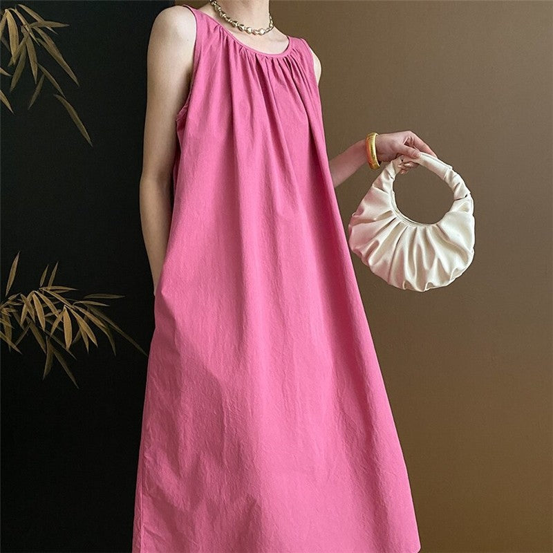 Halter Neck Solid Color A-Line Maxi Dress