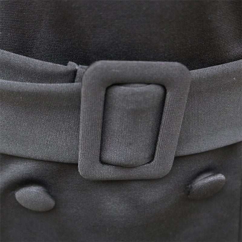 Mandarin Collar Sleeveless Dress with Waist Belt