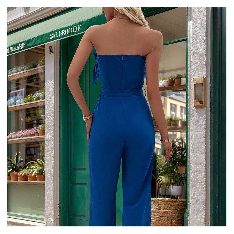 Solid Color Sleeveless Bandeau Jumpsuit