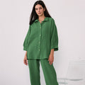 Crepe Two-Piece Pyjama Set with Blouse and Trousers for Women