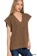 Ribbed Slit V-Neck Sweater Vest
