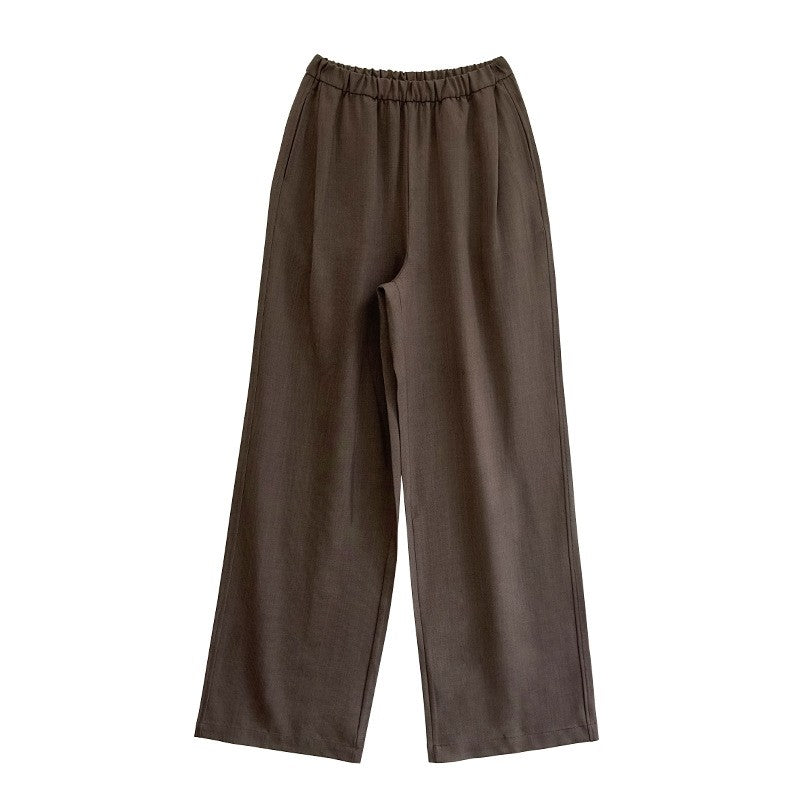 Elastic Waist Straight Leg Mopping Pants - Solid Color