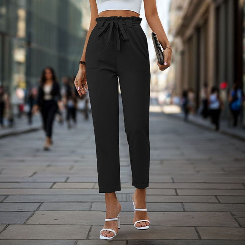 Elastic Waist Solid Color Long Pants