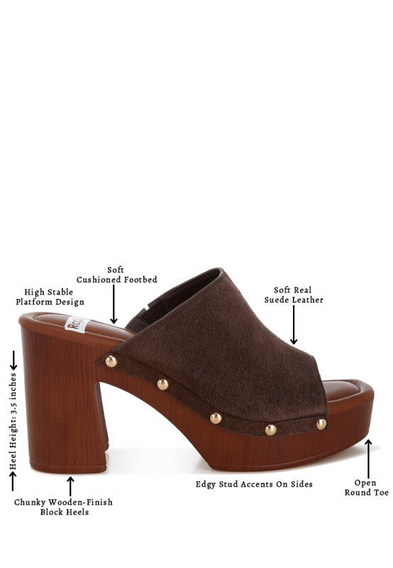Masaki Soft Suede Leather Wooden Clogs