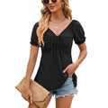 Solid Color V-Neck Tie-Waist Short Sleeve Loose Fit T-Shirt