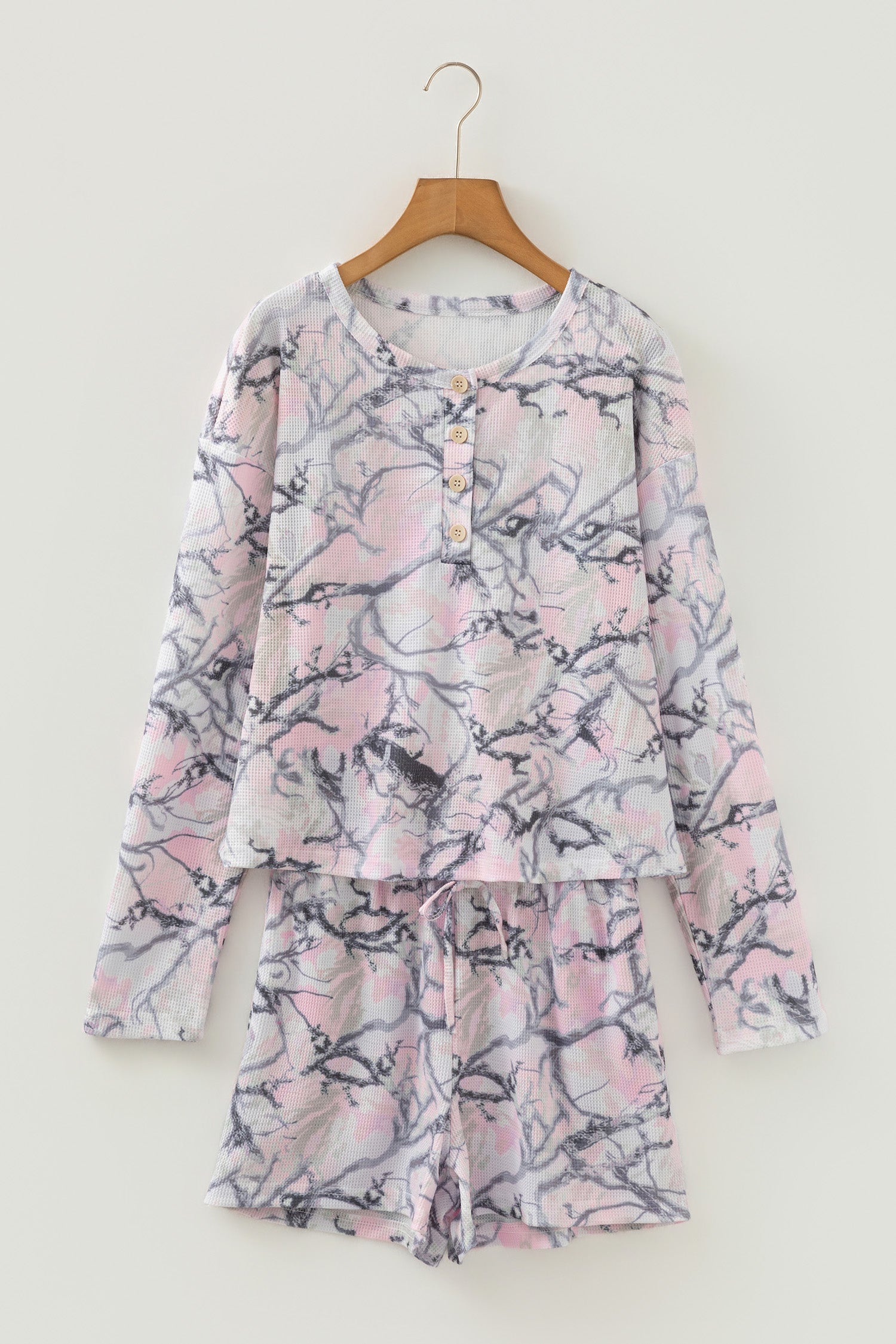 Pink Camo Henley Top and Short Set