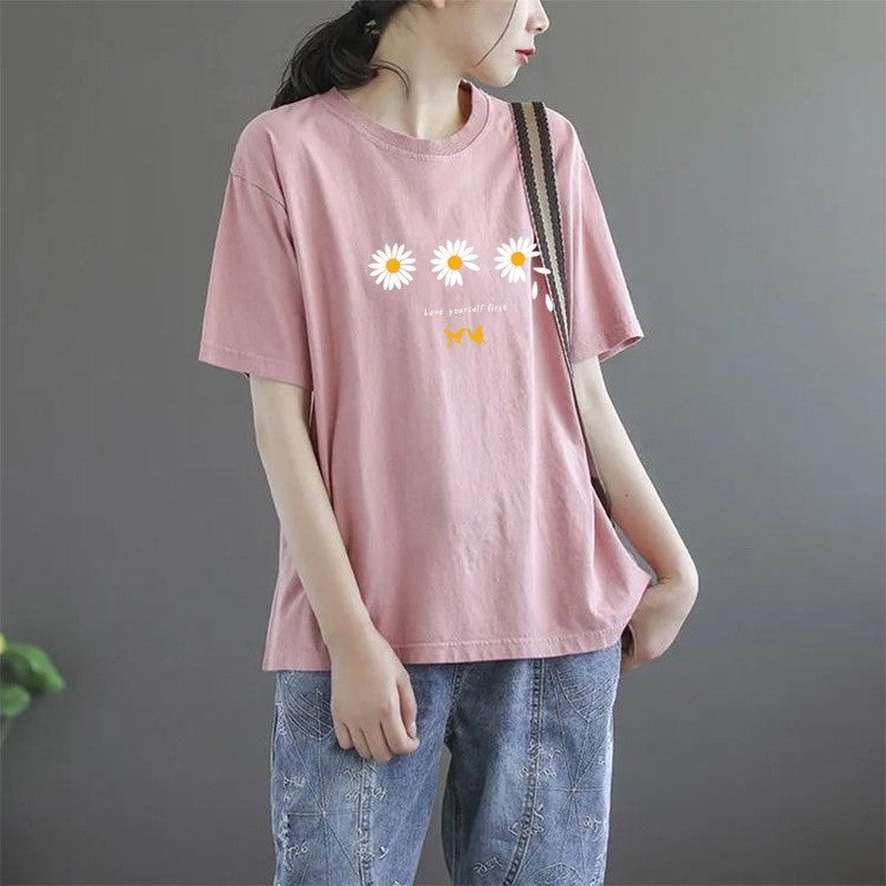 Floral Print Casual Loose Fit Women's T-Shirt
