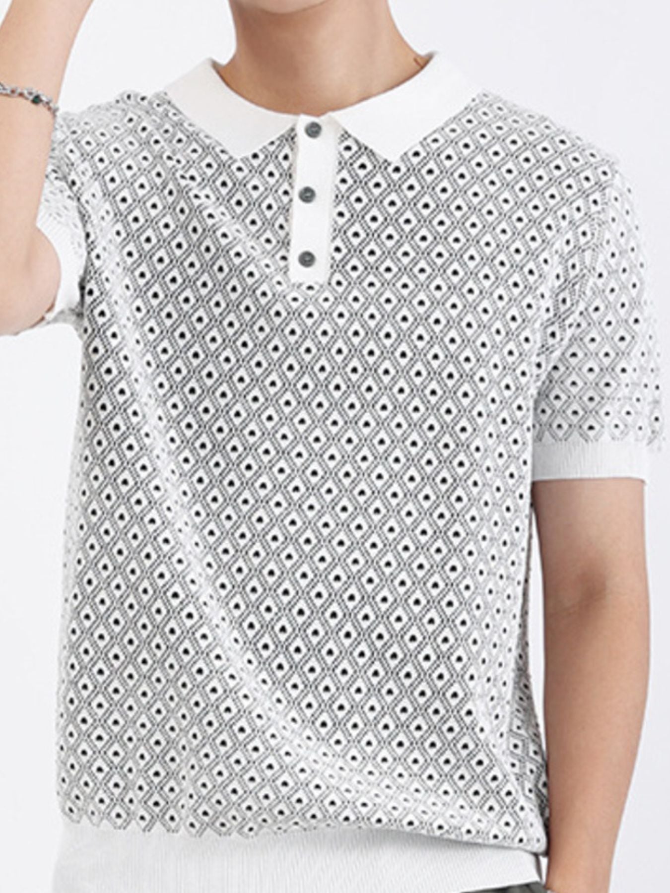 Men's Plus Size Diamond Pattern Short Sleeve Polo