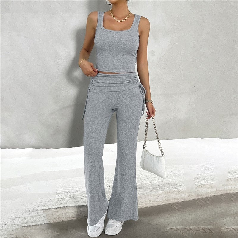 Slim Fit Casual Solid Color Vest and Pants Ensemble