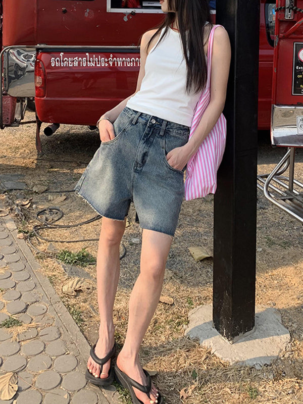 High Waisted Loose Split-Joint Denim Shorts Shorts Bottoms