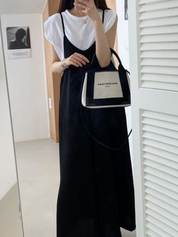 Wide Leg Solid Color Spaghetti-Neck Overalls