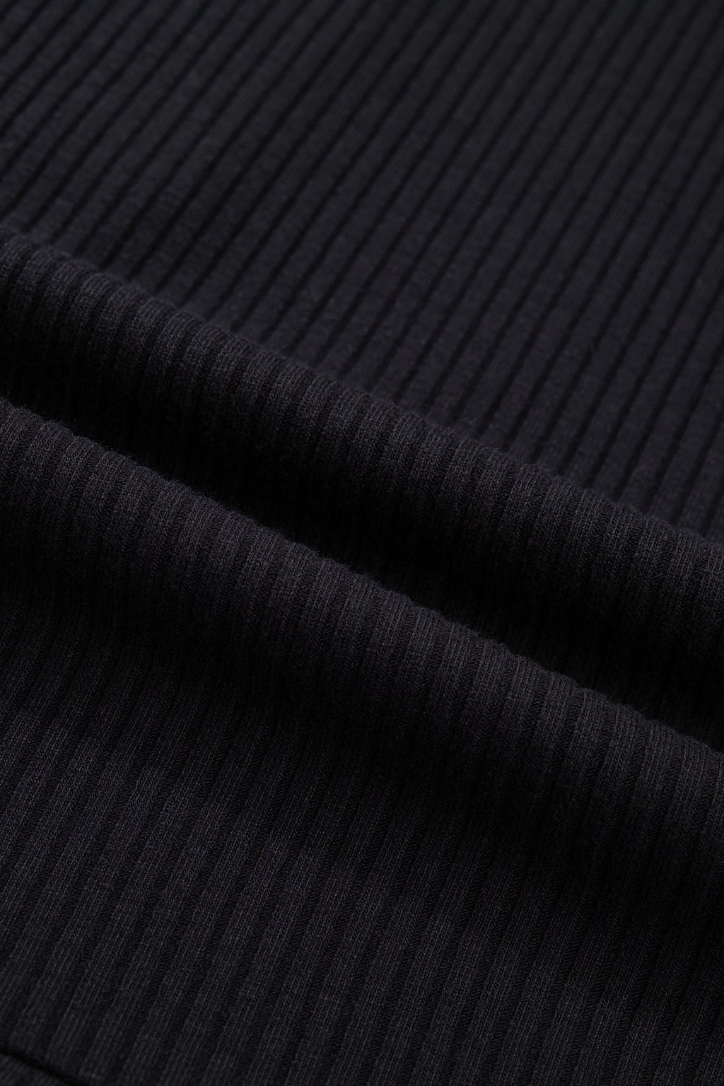 Black Ribbed Knit Contrast Denim Patchwork Hooded Long Sleeve Top