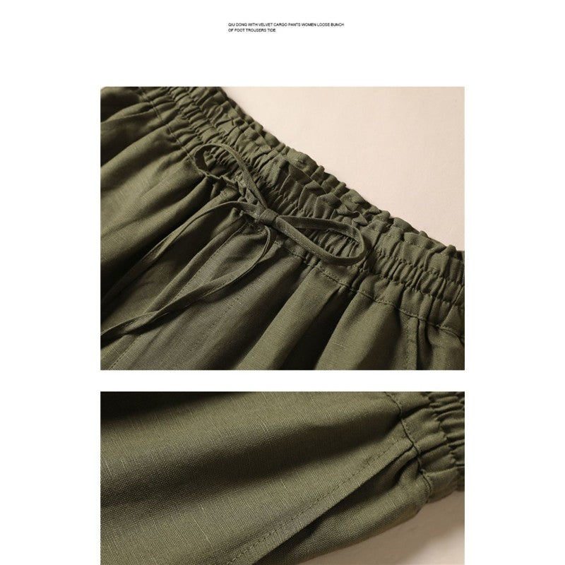 Women's High-Waisted Loose Cotton And Hemp Wide-Leg Casual Straight Pants