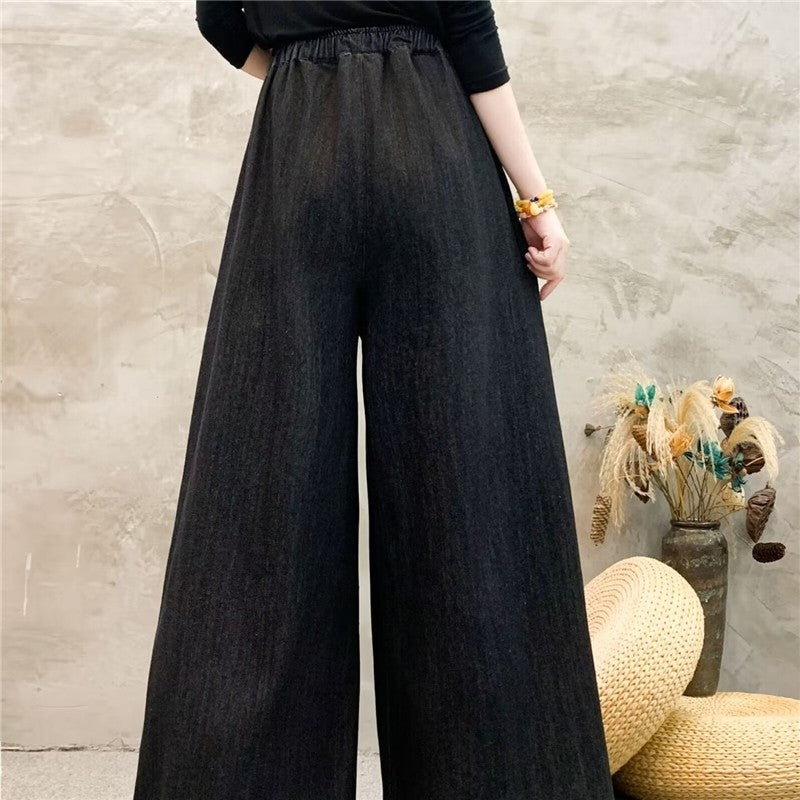 Embroidered Floral High-Waisted Wide-Leg Pants