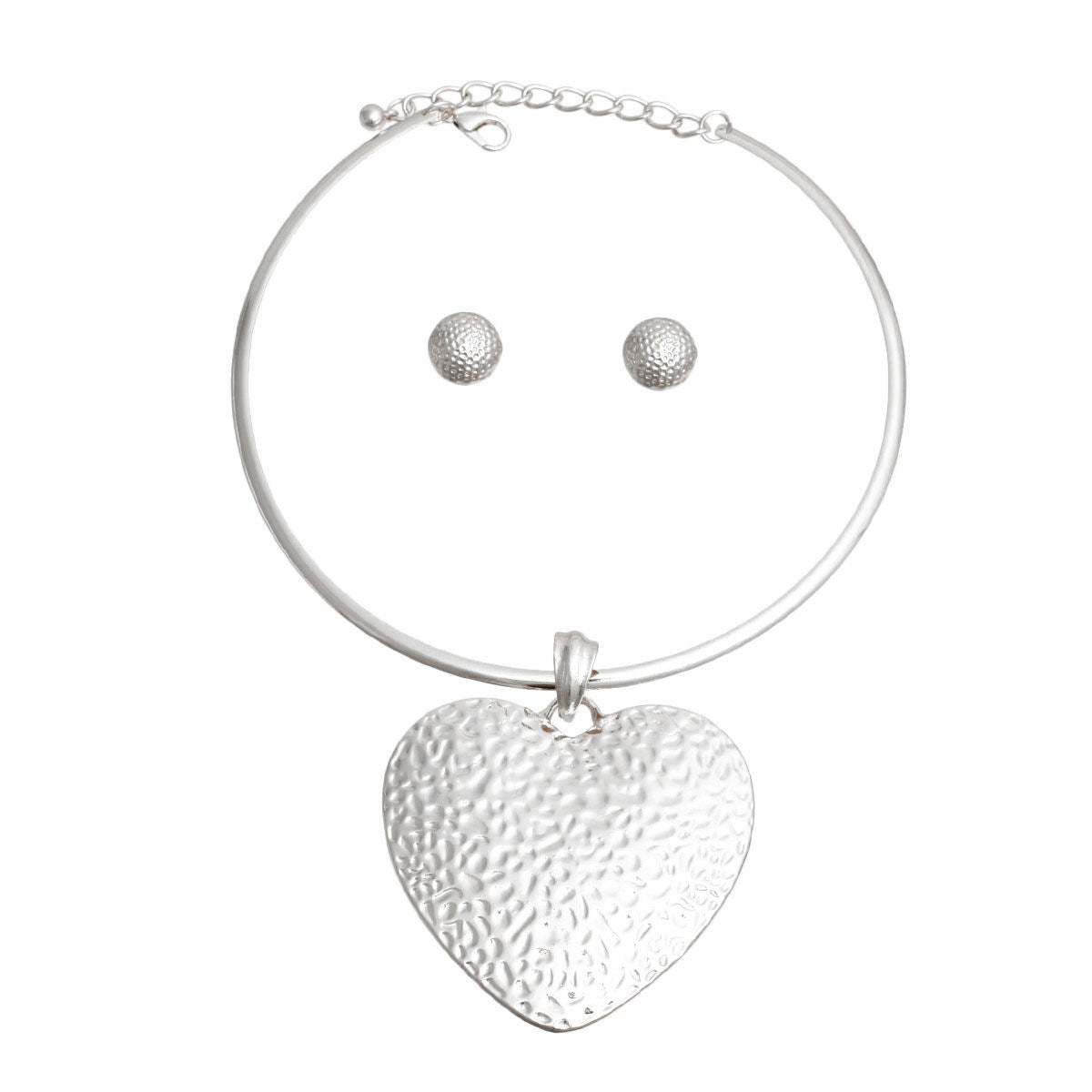 Statement Choker Silver Hammered Metal Heart Necklace Stylish Jewelry Accessory