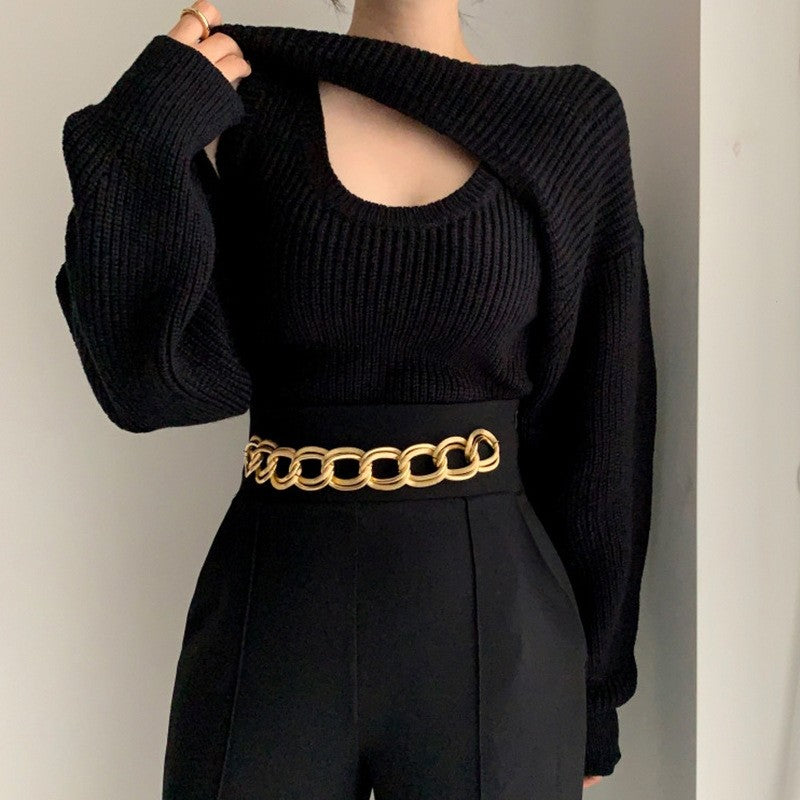 Knitted Vest And Short Cardigan Set For Elegant Style