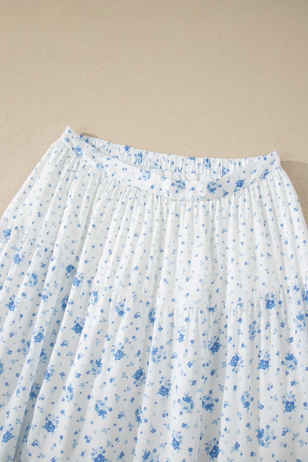 Sky Blue High Waist Tiny Floral Print Boho Maxi Skirt