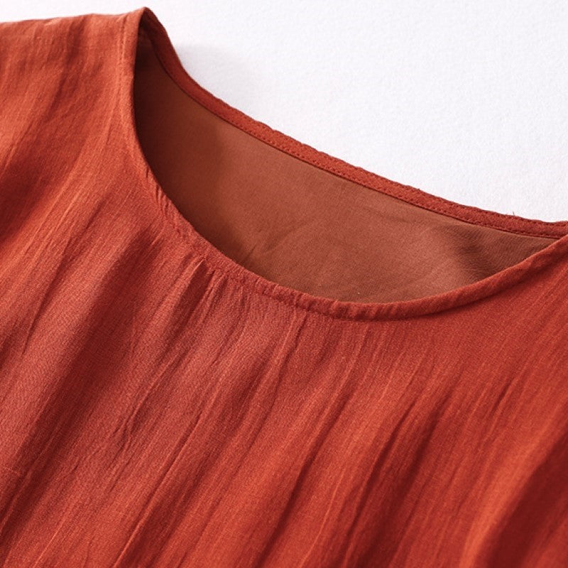 Floral Embroidered Linen Dress with Flared Hem