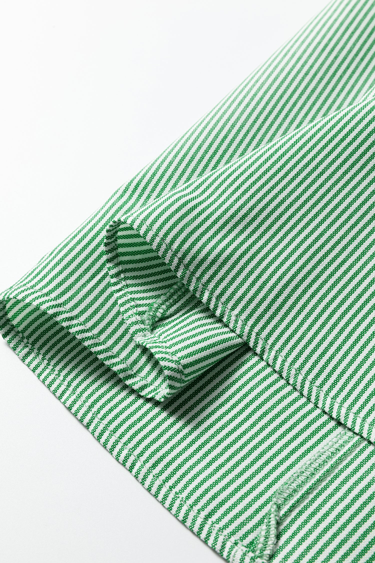 Mint Green Striped Print Collared Split Neck Half Sleeve Blouse
