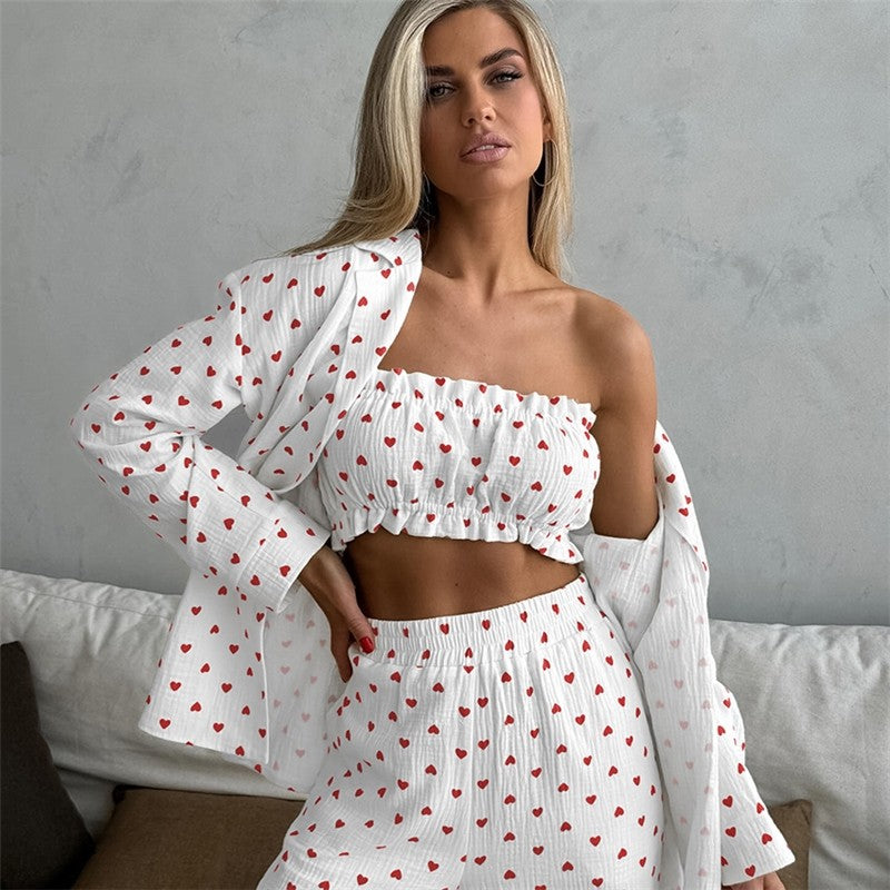 Printed Long Sleeve Bustier and Pants Set for Women