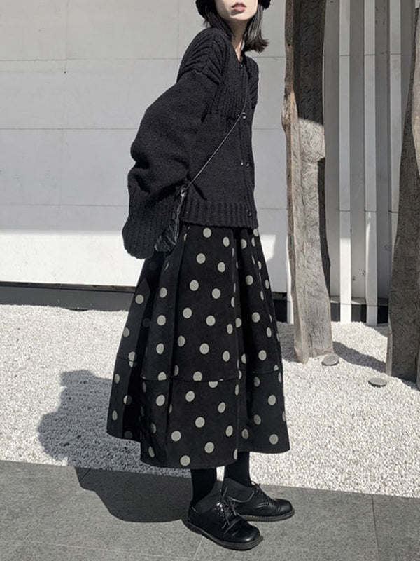 High Waisted Loose Elastics Polka-Dot Printed Split-Joint Skirts