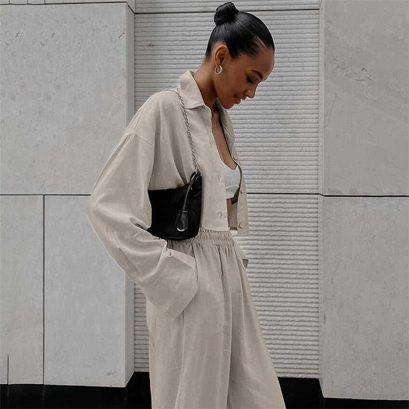Stylish Casual Long-Sleeve Shirt and Pants Ensemble