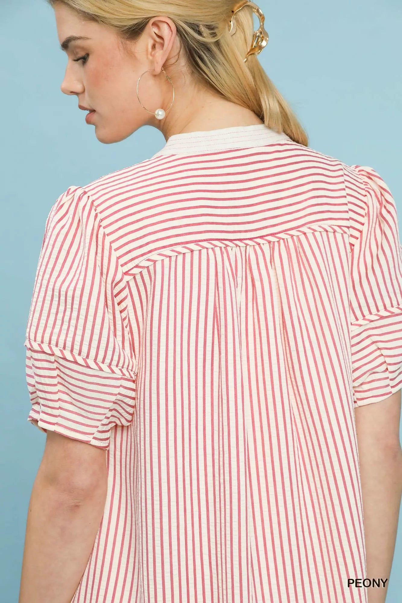Pinstripe Shift Dress with Contrast Trim