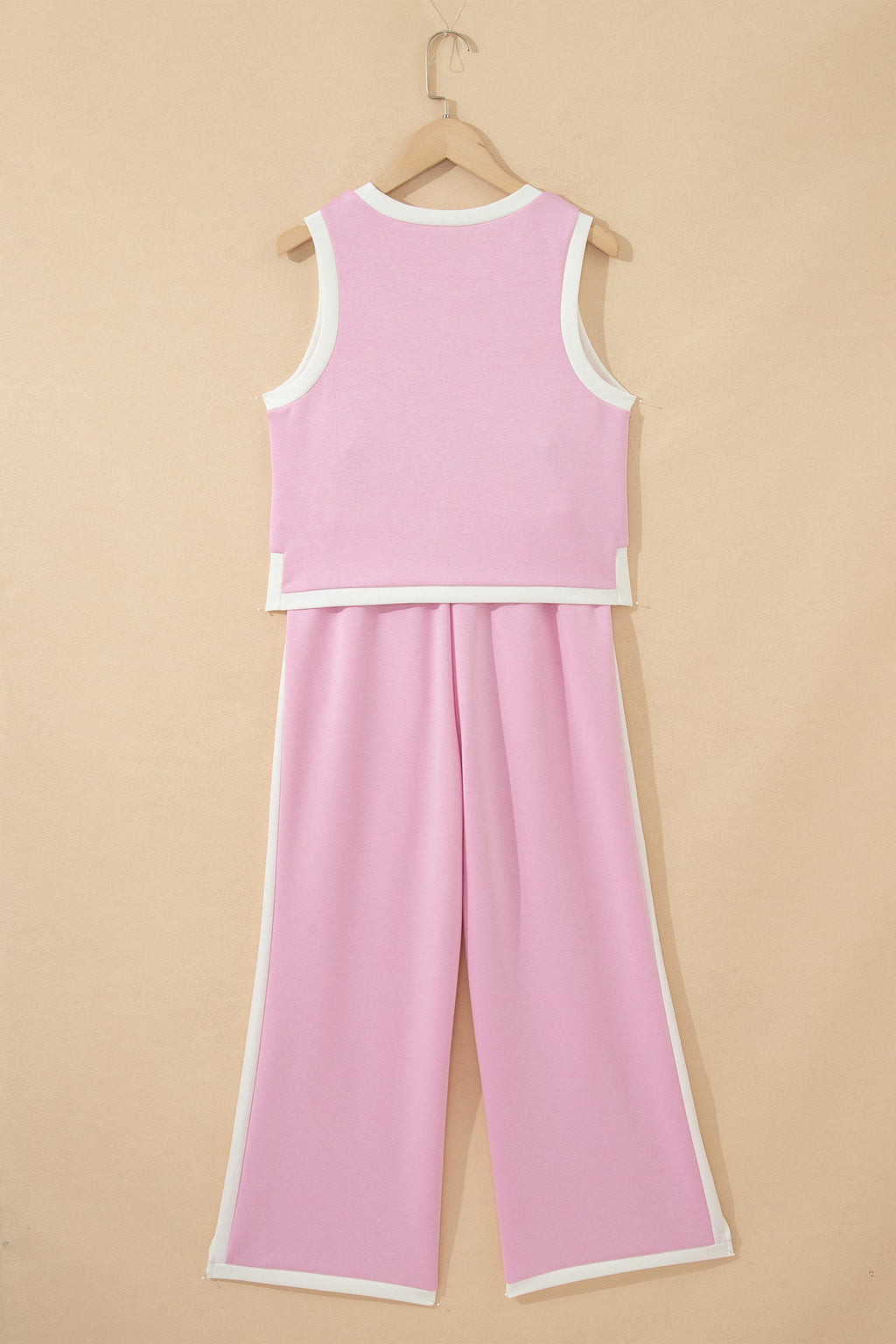 Pink Colorblock Trim Cropped Tank Elastic Waist Shift Pants 2pcs Set