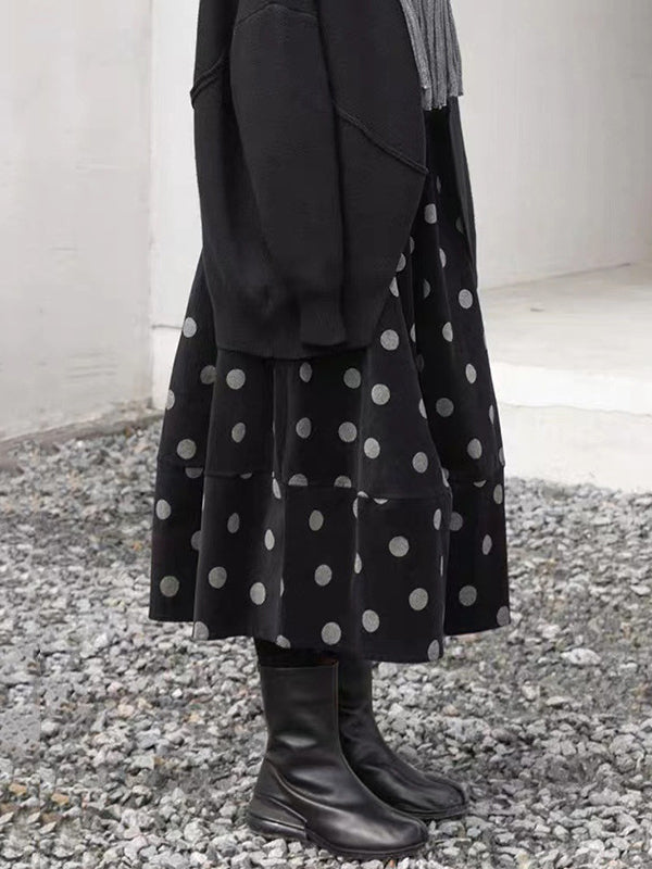 High Waisted Loose Elastics Polka-Dot Printed Split-Joint Skirts