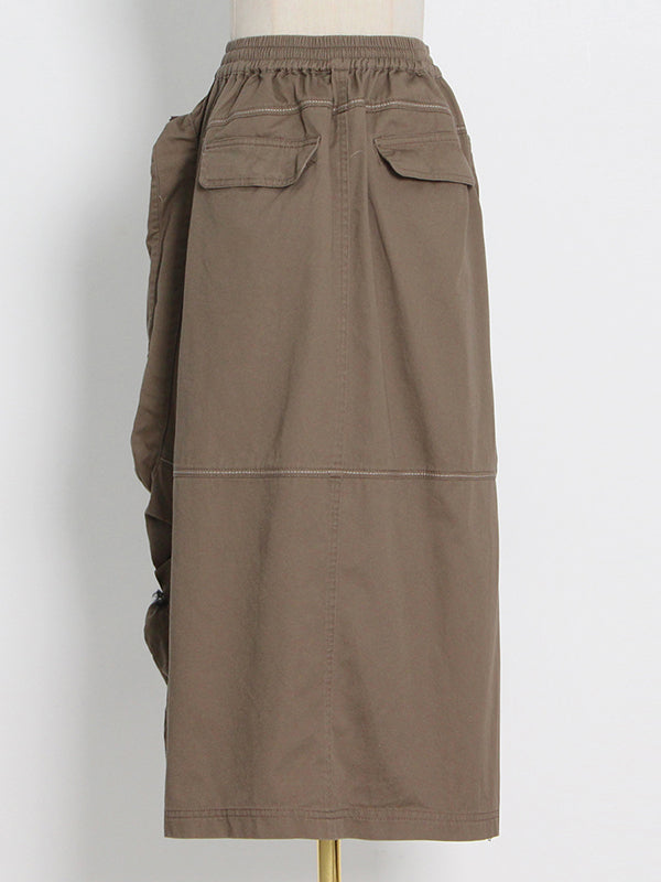 Original Creation High Waisted Loose Split-Joint With Big Pockets Zipper Skirts Bottoms